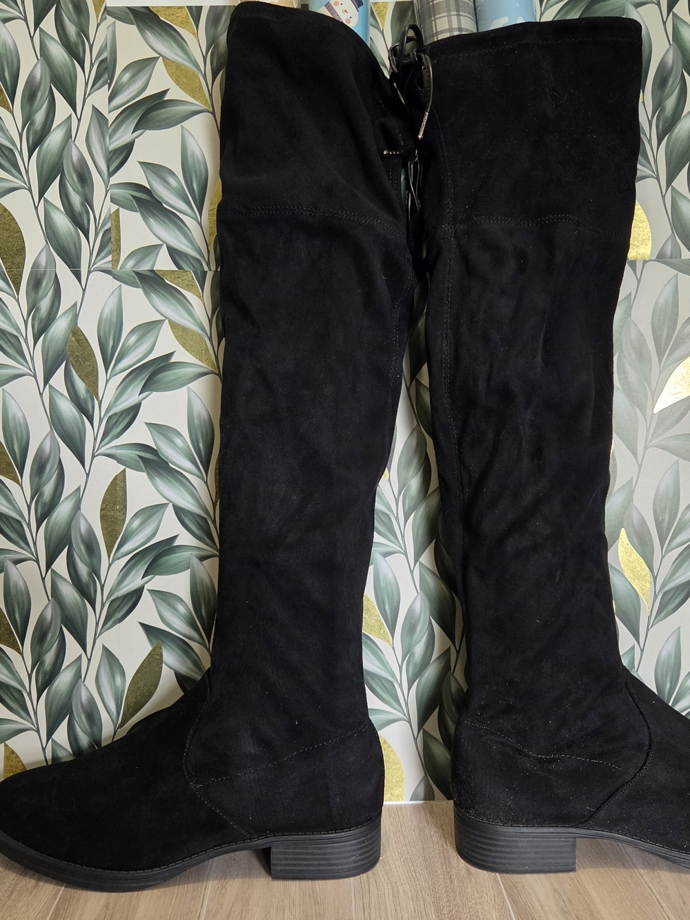 Circus by Sam Edelman Black Faux Suede Over The Knee Boots Tie Back 9.5